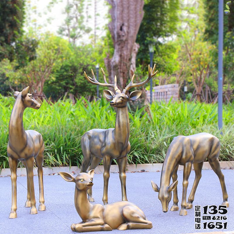 景區玻璃鋼彩繪創意玻璃鋼仿銅四只梅花鹿雕塑 景區玻璃鋼彩繪創意玻璃鋼仿銅四只梅花鹿雕塑